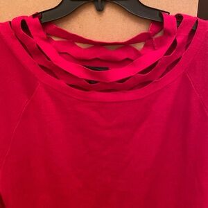 NWT 22 24 Lane Bryant red sweater top with zig zag cutout collar.